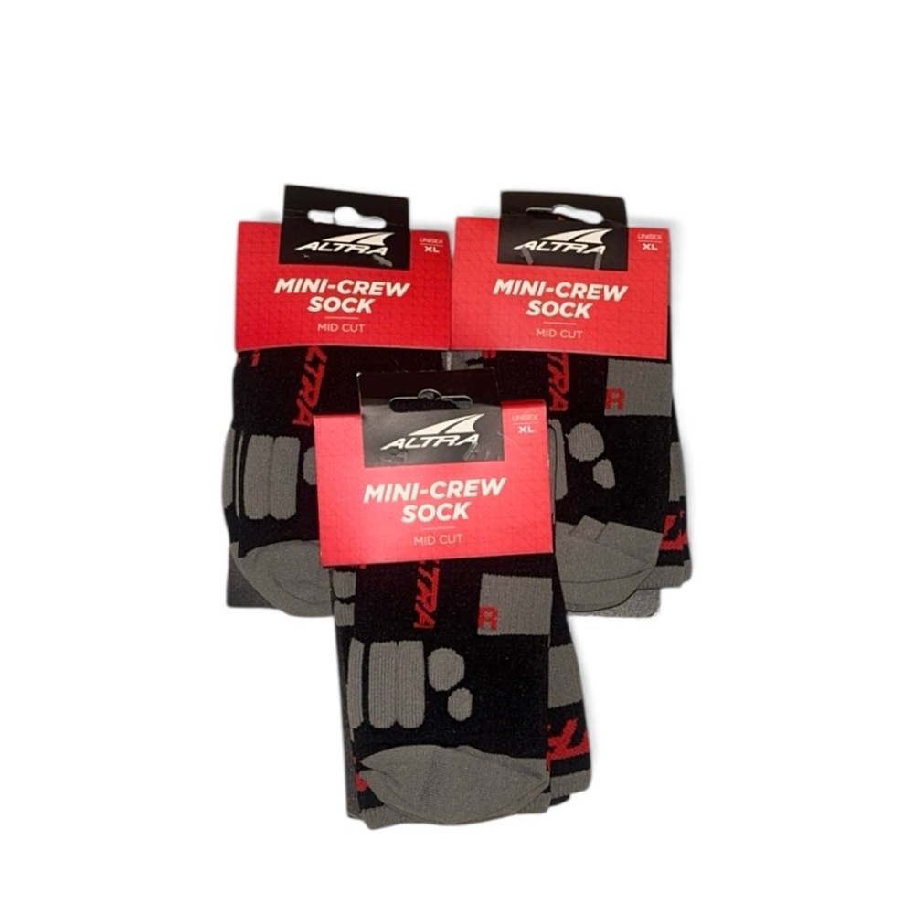 NWT Set of 3 Altra Unisex Mini-Crew Black &‎ Gray Performance Socks Size XL